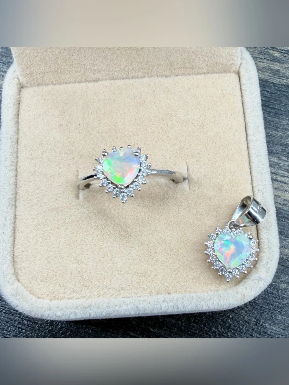 Stunning Natural Crystal Fire Opal Halo Ring in 925 Sterling Silver Sz 6 - Picture 5 of 5